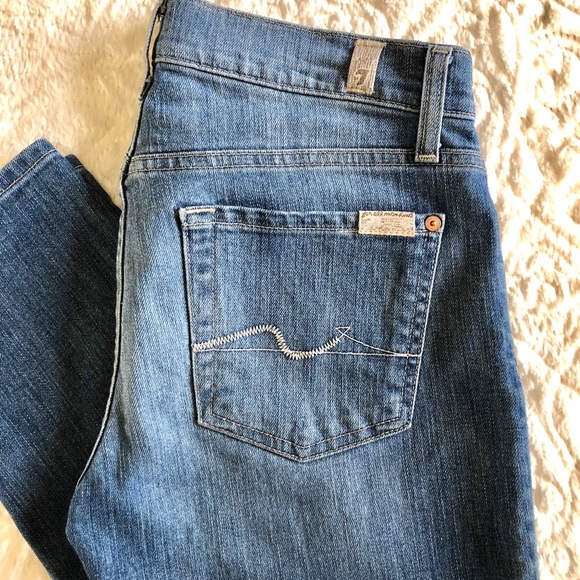 7 For All Mankind Jeans Sz 27 Blue Ankle Crop Roxanne Skinny Leg - Picture 9 of 9